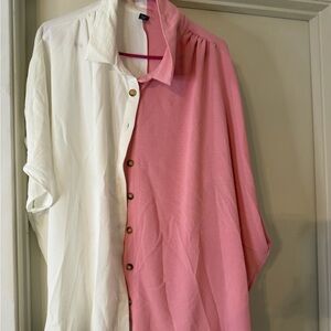 SHEIN Pink and White Split Shirt